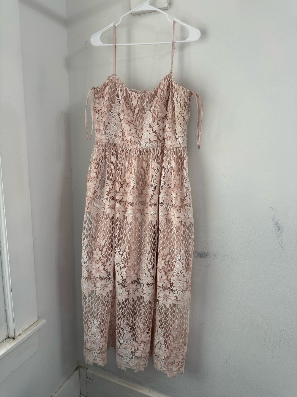 Women's Blush Lace spaghetti strap Midi Dress - Alex Marie